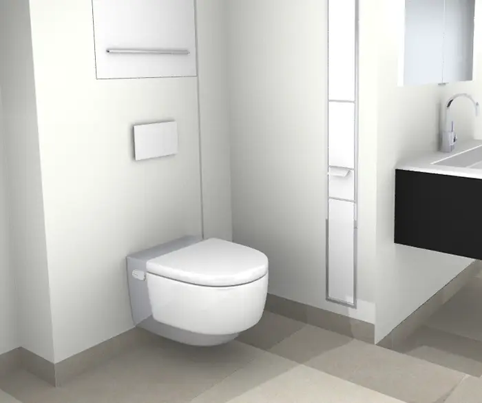 3D Visualisierung eines minimalistischen Dusch-WCs von der Rieger – Ihre Bäderschmiede