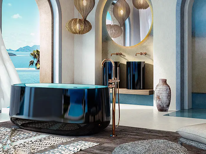 freistehende Hochglanz-Badewanne mit Meerblick von der Rieger – Ihre Bäderschmiede