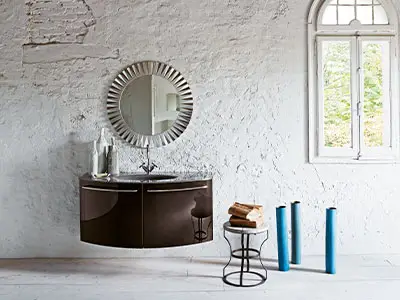 industrielles Waschbecken mit Unterschrank in dunkelbraun von der Rieger – Ihre Bäderschmiede