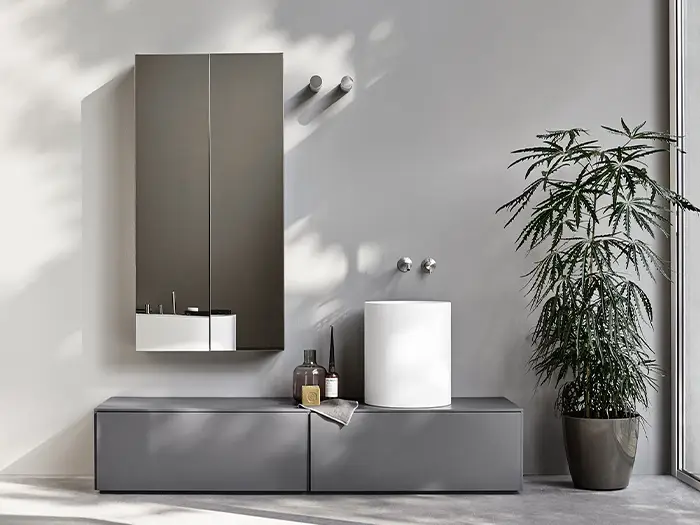 moderner, minimalistischer Waschtisch mit freistehendem Waschbecken