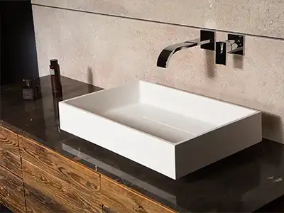 modernes, minimalistisches Waschbecken in eckiger Optik von der Rieger – Ihre Bäderschmiede